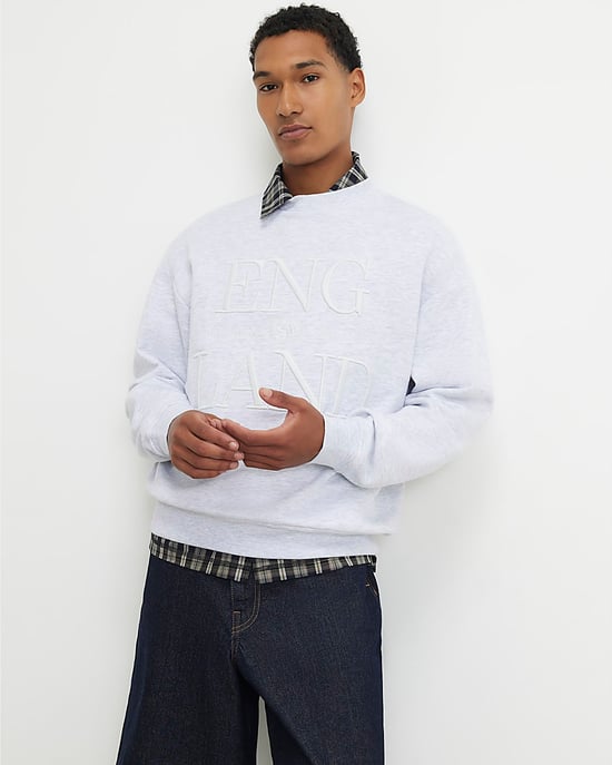 River Island Mens Sweatshirt Grey Embroidered England - Image 1