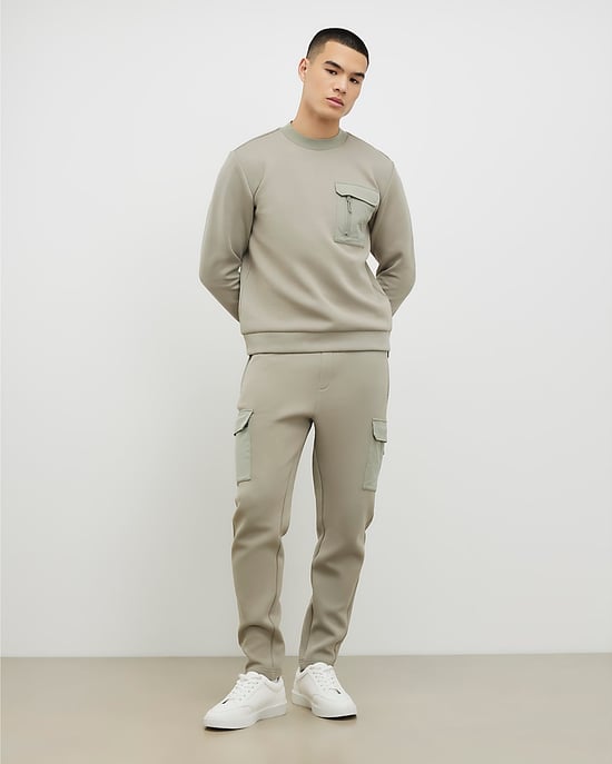 River Island Mens Sweatshirt Khaki Slim Fit Nylon Pocket - Image 4