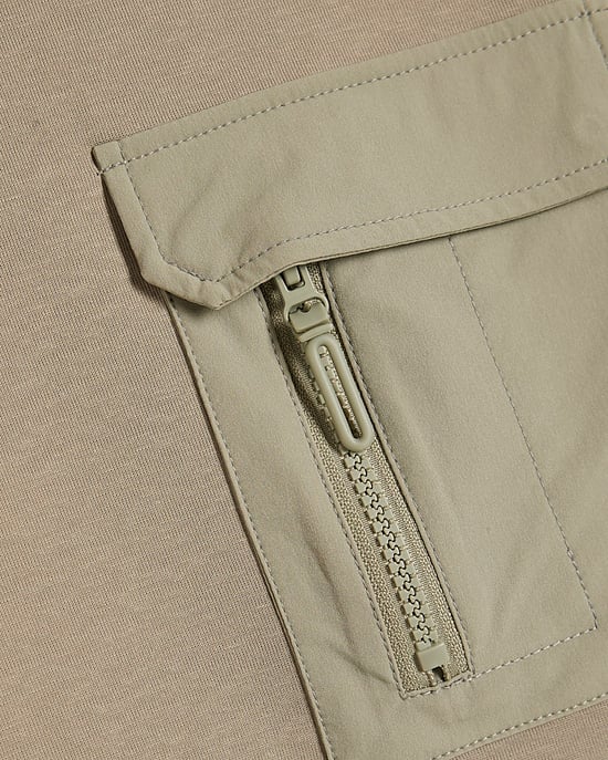 River Island Mens Sweatshirt Khaki Slim Fit Nylon Pocket - Image 5