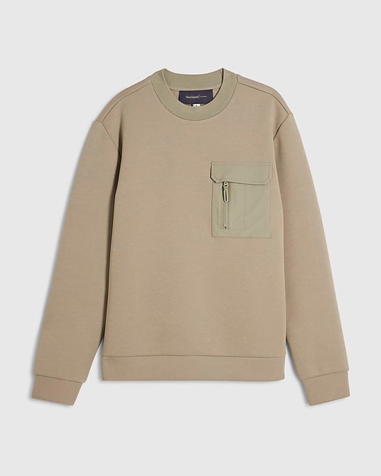 River Island Mens Sweatshirt Khaki Slim Fit Nylon Pocket - Image 6