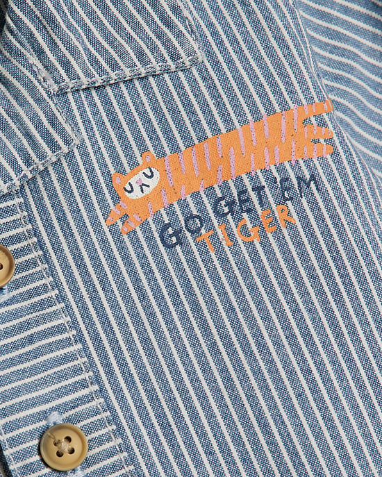 River Island Baby Boys Shirt Set Blue Stripe T-Shirt Shorts 3 Piece - Image 3