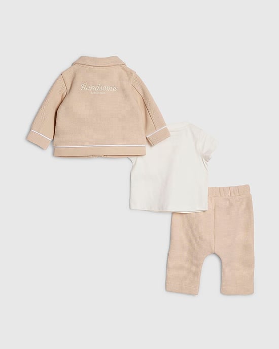 River Island Baby Boys Shacket Set Cream 3 Piece T-Shirt Joggers - Image 2