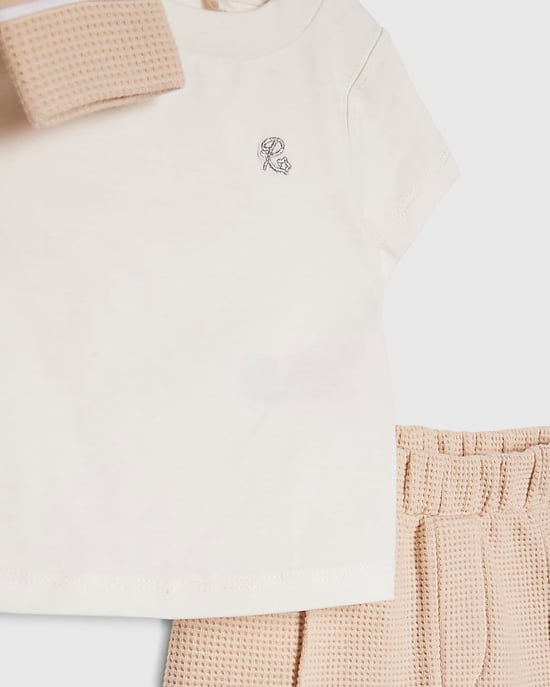 River Island Baby Boys Shacket Set Cream 3 Piece T-Shirt Joggers - Image 4