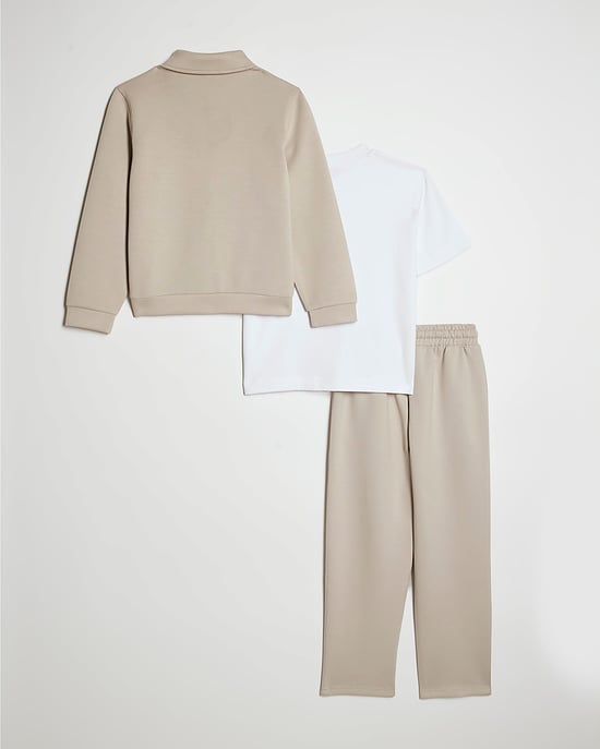 River Island Boys Jacket Set Beige Premium 3 Piece T-Shirt Joggers - Image 2