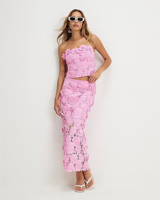 River Island Womens Top Pink Lace Bandeau Floral Sleeveless - Image 4