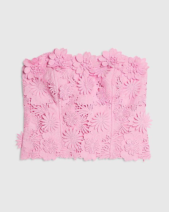 River Island Womens Top Pink Lace Bandeau Floral Sleeveless - Image 6