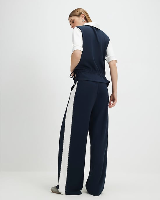 River Island Womens Wide Leg Trousers Navy Colour Blocked - Image 3