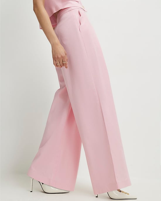 River Island Womens Wide Leg Trousers Pink Linen Blend Scalloped - Image 2
