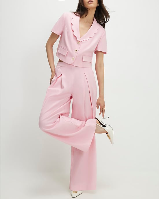 River Island Womens Wide Leg Trousers Pink Linen Blend Scalloped - Image 4