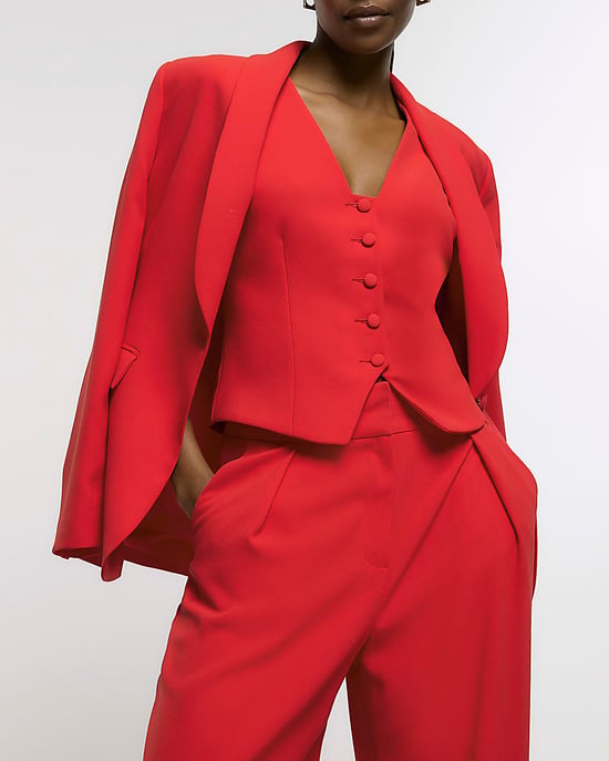 River Island Womens Wide Leg Trousers Red Pleated Button - Image 4