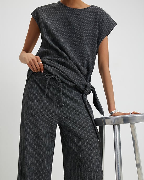 River Island Womens Wide Leg Trousers Grey Pinstripe Drawstring - Image 4