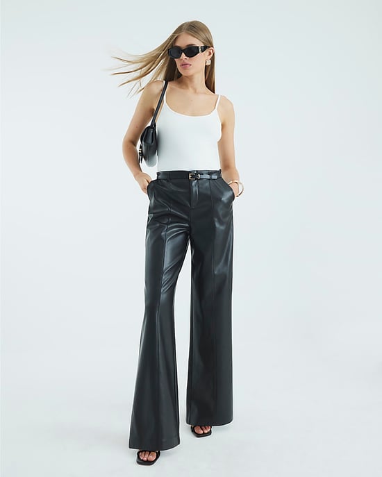 River Island Womens Wide Leg Trousers Black Faux Leather Belted - Image 2