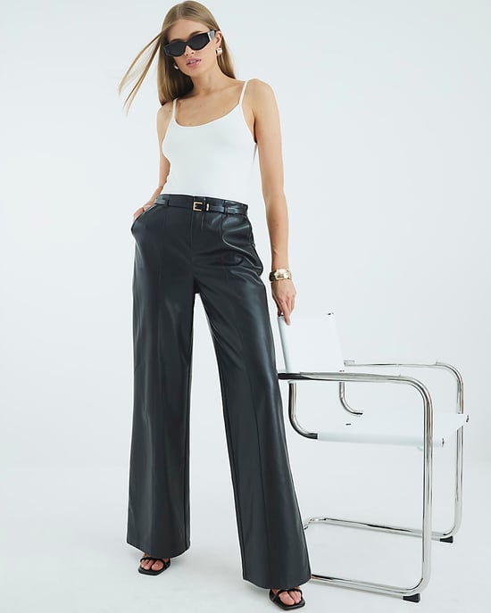 River Island Womens Wide Leg Trousers Black Faux Leather Belted - Image 3