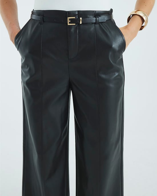 River Island Womens Wide Leg Trousers Black Faux Leather Belted - Image 4