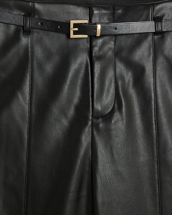 River Island Womens Wide Leg Trousers Black Faux Leather Belted - Image 5