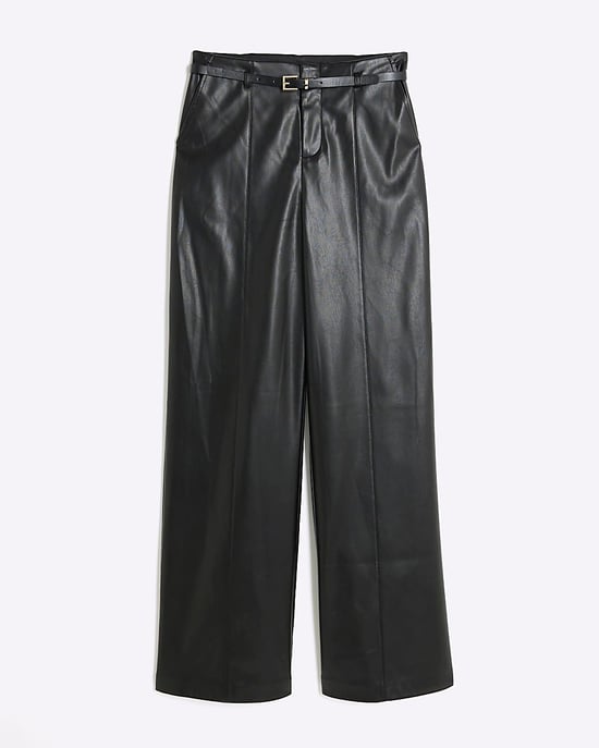 River Island Womens Wide Leg Trousers Black Faux Leather Belted - Image 6