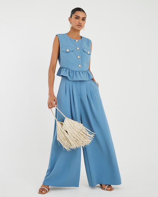 River Island Womens Wide Leg Trousers Blue Pleated Zip - Image 1