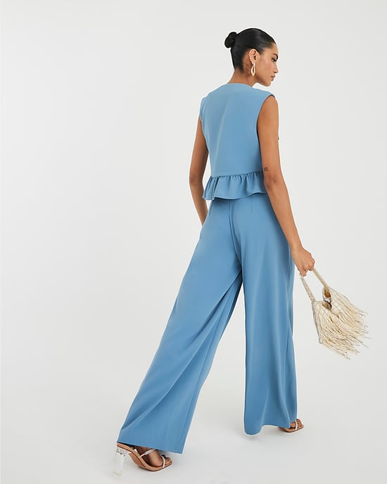 River Island Womens Wide Leg Trousers Blue Pleated Zip - Image 2