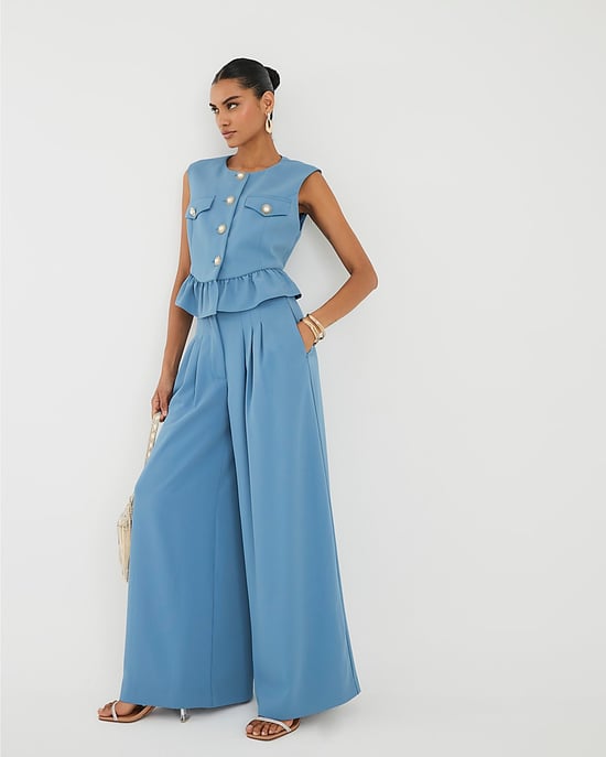 River Island Womens Wide Leg Trousers Blue Pleated Zip - Image 3