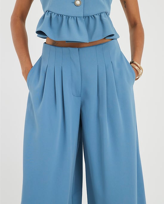 River Island Womens Wide Leg Trousers Blue Pleated Zip - Image 4