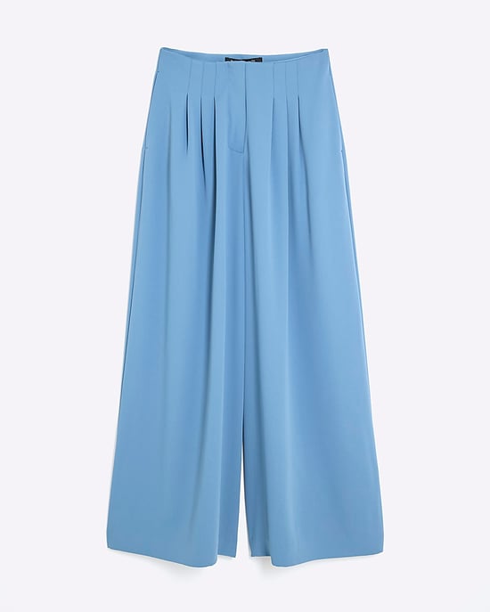 River Island Womens Wide Leg Trousers Blue Pleated Zip - Image 6