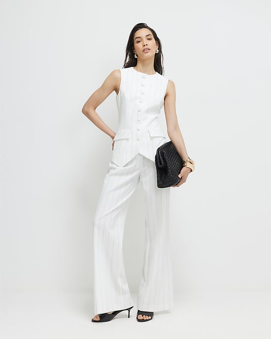 River Island Womens Wide Leg Trousers Cream Striped - Image 1