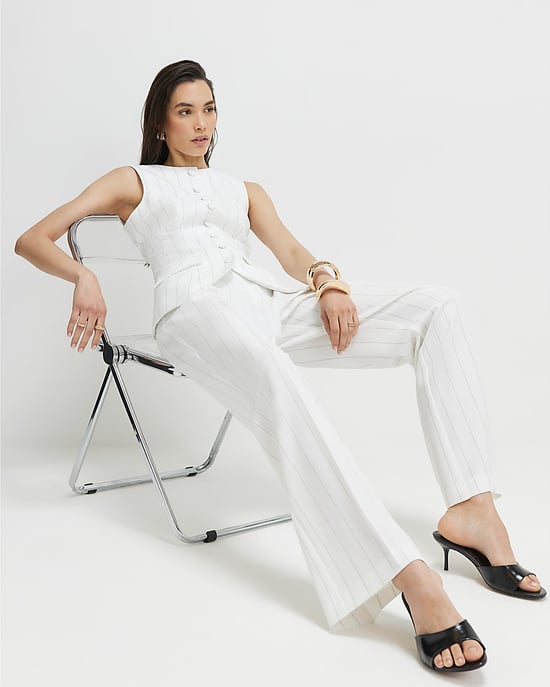 River Island Womens Wide Leg Trousers Cream Striped - Image 2