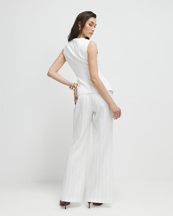 River Island Womens Wide Leg Trousers Cream Striped - Image 3
