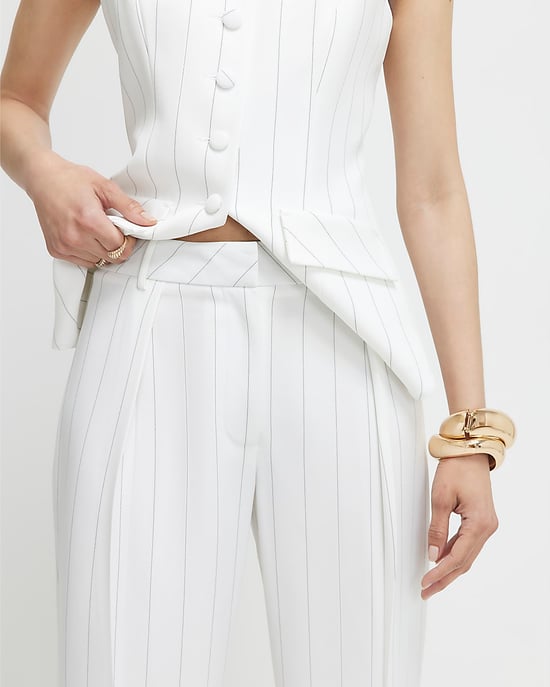 River Island Womens Wide Leg Trousers Cream Striped - Image 4