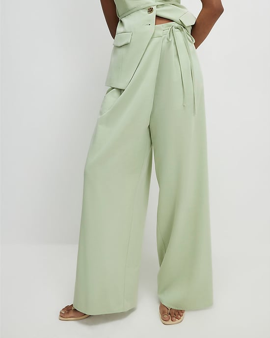 River Island Womens Wide Leg Trousers Green Wrap Detail - Image 1
