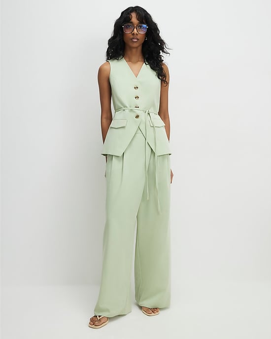 River Island Womens Wide Leg Trousers Green Wrap Detail - Image 2