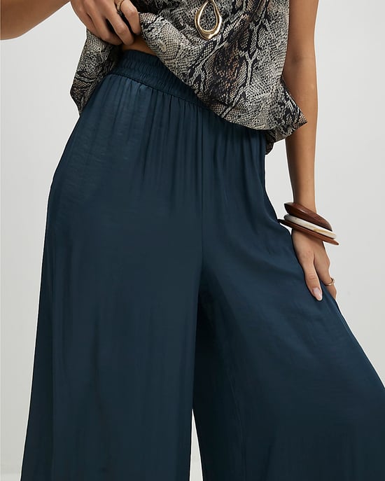 River Island Womens Trousers Blue Satin Elasticated Flowing - Image 2
