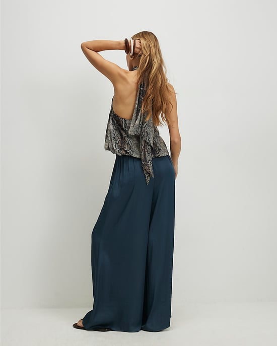River Island Womens Trousers Blue Satin Elasticated Flowing - Image 3