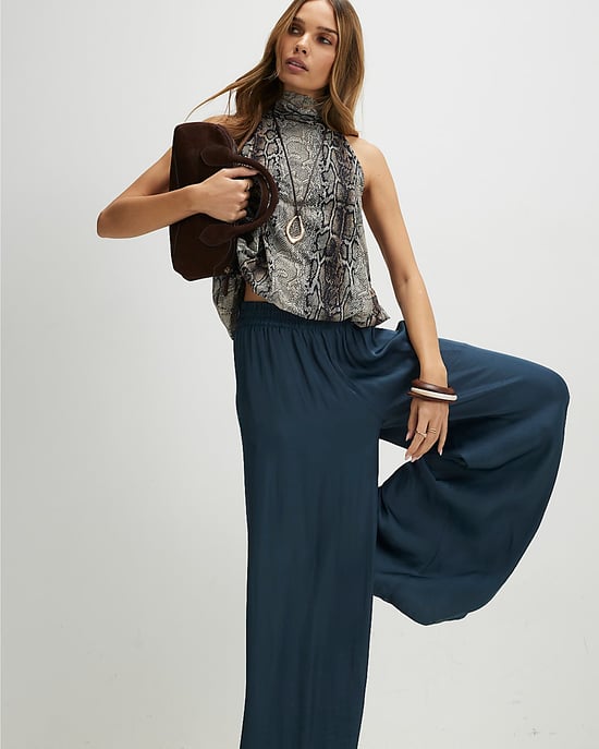 River Island Womens Trousers Blue Satin Elasticated Flowing - Image 4