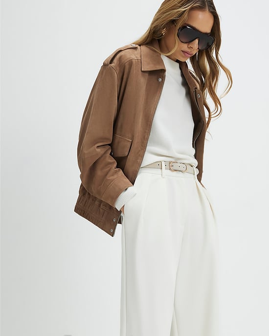 River Island Womens Wide Leg Trousers Cream Belted - Image 2