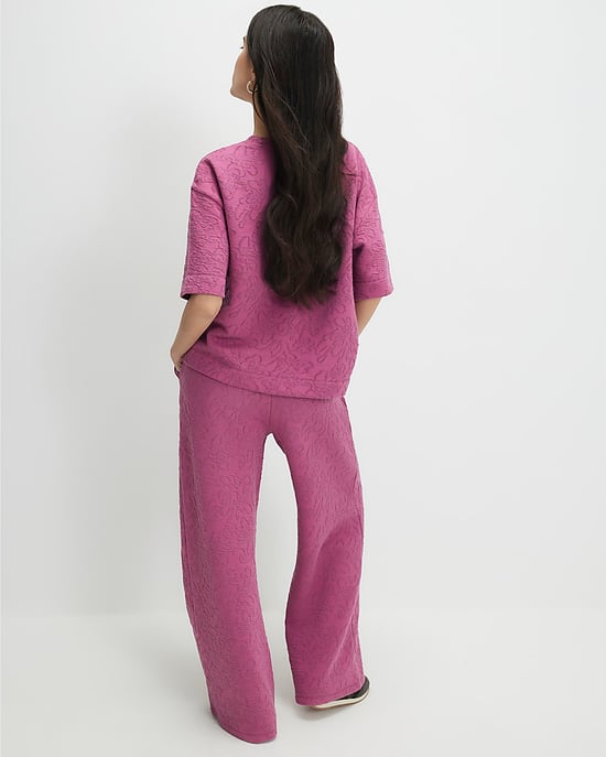 River Island Womens Wide Leg Trousers Petite Pink Jacquard Floral - Image 3