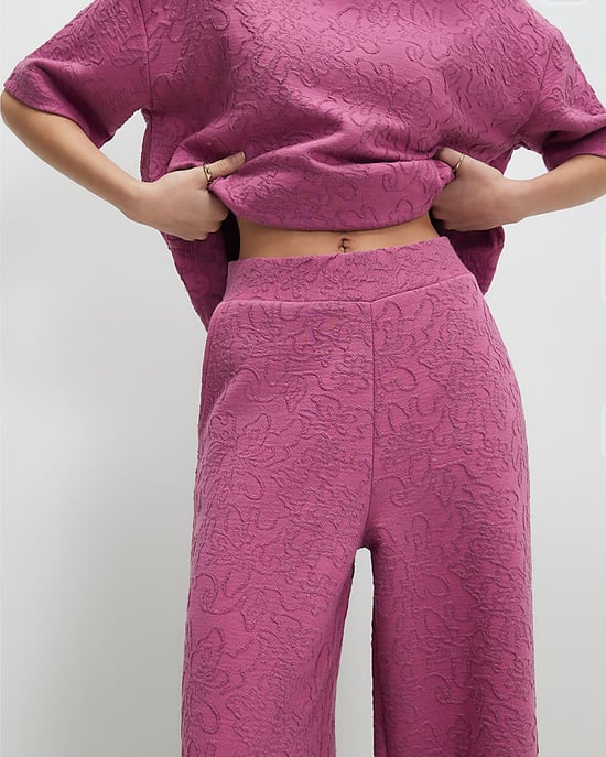 River Island Womens Wide Leg Trousers Petite Pink Jacquard Floral - Image 4