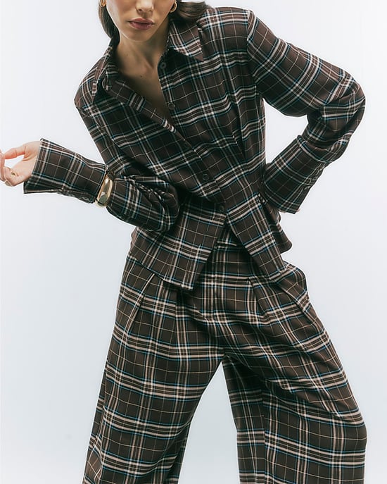 River Island Womens Wide Leg Trousers Brown Check - Image 3
