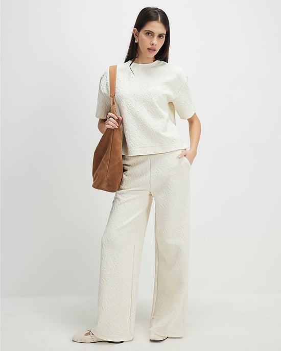 River Island Womens Wide Leg Trousers Cream Jacquard Texture - Image 2