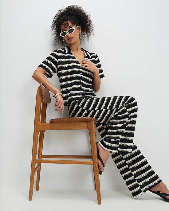River Island Womens Wide Leg Trousers Black Striped Crochet - Image 2