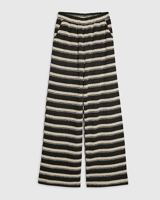 River Island Womens Wide Leg Trousers Black Striped Crochet - Image 5