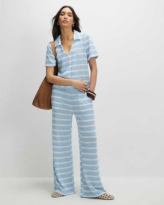 River Island Womens Wide Leg Trousers Blue Striped Crochet - Image 2