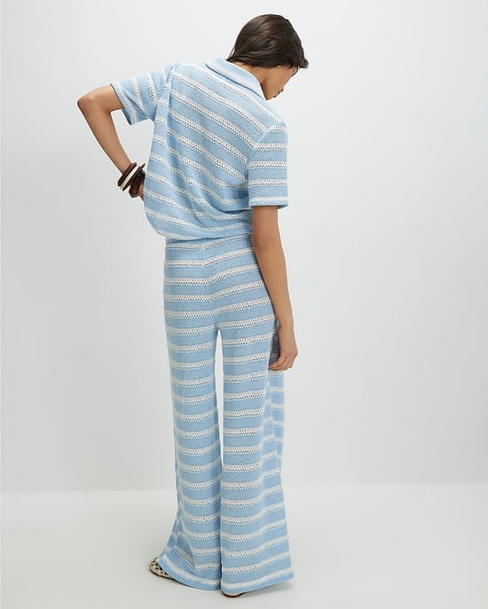 River Island Womens Wide Leg Trousers Blue Striped Crochet - Image 3