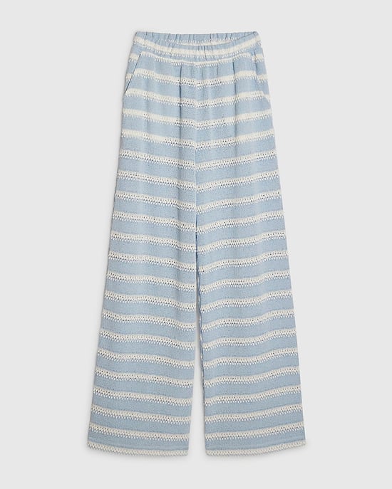 River Island Womens Wide Leg Trousers Blue Striped Crochet - Image 6