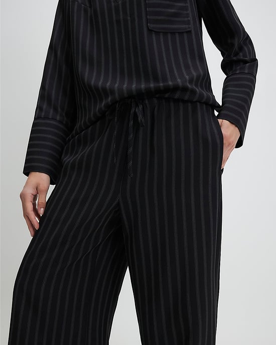River Island Womens Wide Leg Trousers Black Striped Turned Up Hem - Image 4