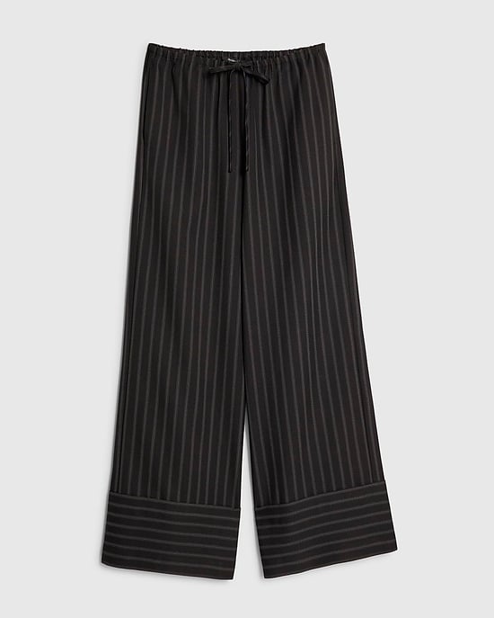 River Island Womens Wide Leg Trousers Black Striped Turned Up Hem - Image 6