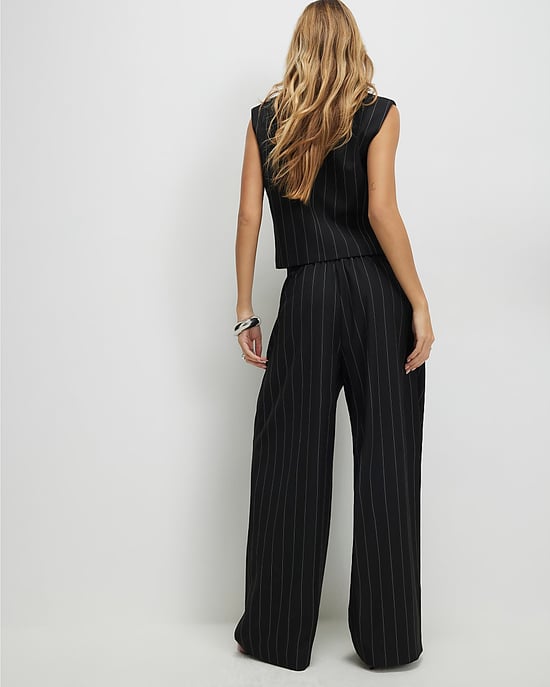 River Island Womens Wide Leg Trousers Black Pinstripe - Image 2