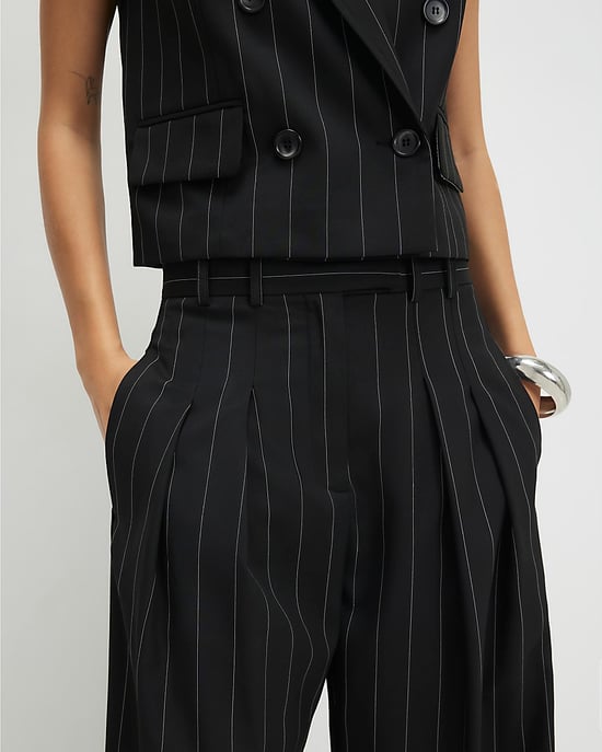 River Island Womens Wide Leg Trousers Black Pinstripe - Image 4