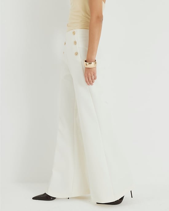 River Island Womens Wide Leg Trousers Cream Button Front - Image 2