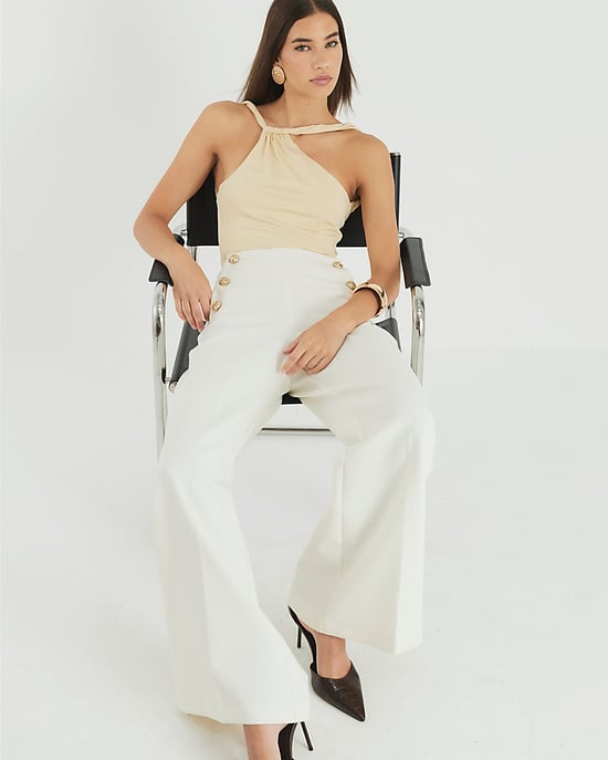 River Island Womens Wide Leg Trousers Cream Button Front - Image 3